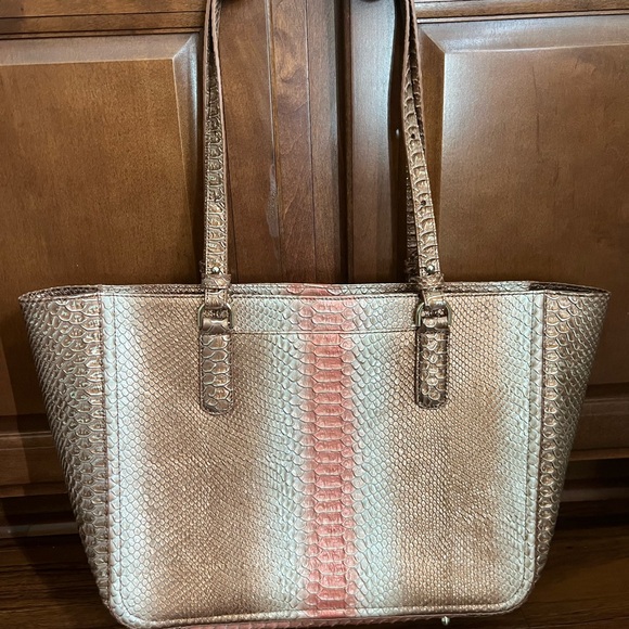 Elegant Brown, gold, rust color Snake Print Tote Bag by Brahmin - Picture 2 of 3